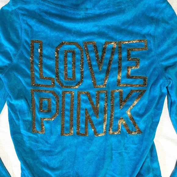 Victoria's Secret Pink Y2K Vintage Turquoise and Gold Zip-Up Jacket Size Small - Picture 2 of 7